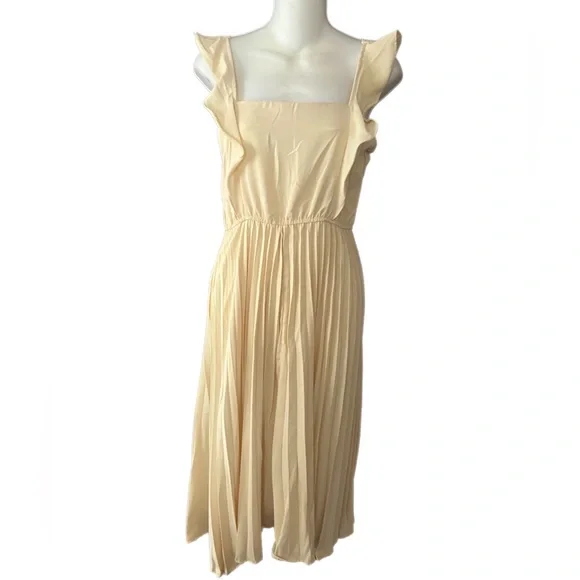 Handmade Dress Pleated Knee Length with Elastic Waste. Etsy Purchase. | Color: Cream | Size: M | Pm-50609348'S Closet